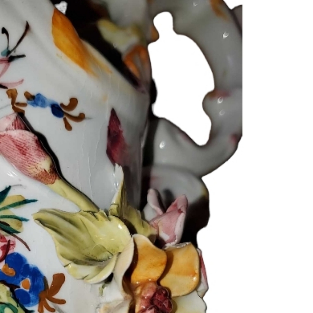 Vintage 12" Capodimonte Porcelain Pitcher Vase Rose Floral Handmade in Italy - Picture 10 of 11